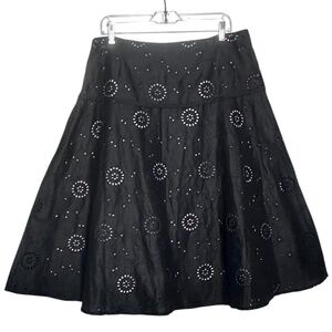 Vintage NWT St.Tropez West Black Cotton Eyelet With Blush Lining sz14 Midi Skirt
